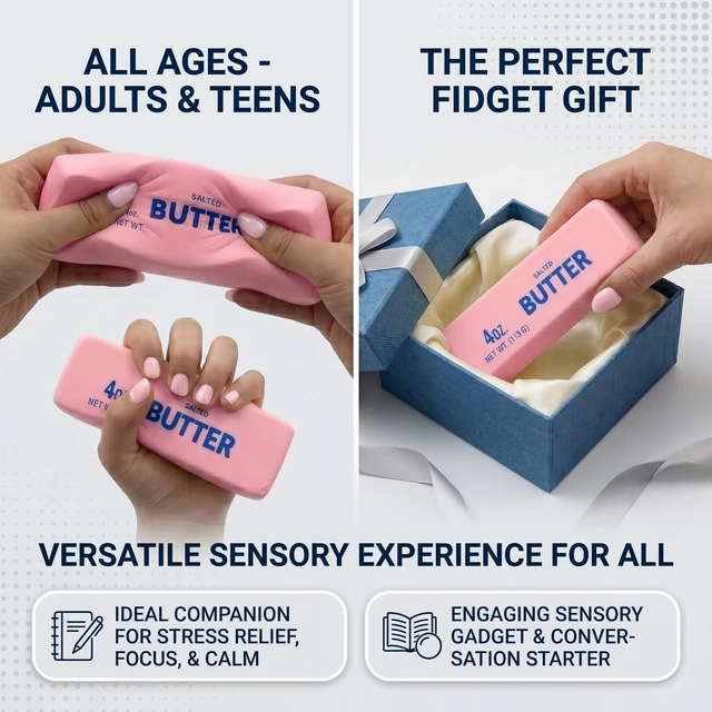 Alt view image 7 of 7 - Slow Rising Butter Squishy, Realistic Butter Stick Stress Relief Ball for Adults and Teens, Cute Sensory Fidget Gadget, Soft Anxiety Relief with Wet Rebound, Squeeze & Squish Stress Reliever (Pink)