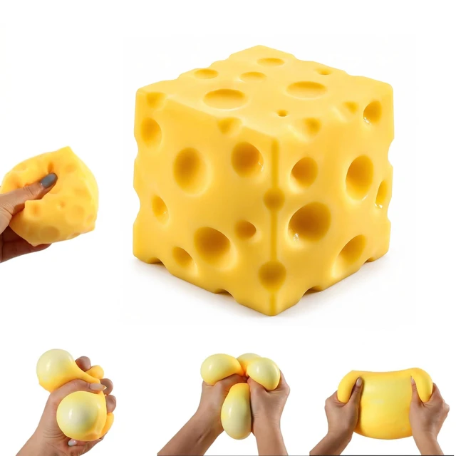 Main image of Cheese Squishy Cube Block(7cm),Stress Relief Fidget Squeeze Toy,Squishies for Adults,Stocking Stuffer Novelty Birthday Gift