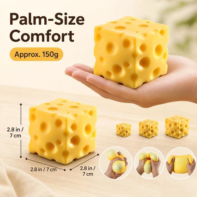 Alt view image 2 of 7 - Cheese Squishy Cube Block(7cm),Stress Relief Fidget Squeeze Toy,Squishies for Adults,Stocking Stuffer Novelty Birthday Gift