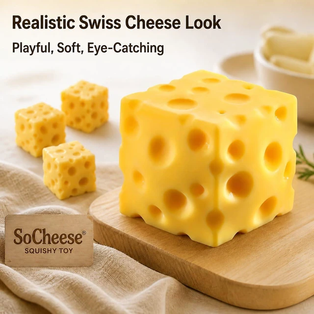 Alt view image 3 of 7 - Cheese Squishy Cube Block(7cm),Stress Relief Fidget Squeeze Toy,Squishies for Adults,Stocking Stuffer Novelty Birthday Gift