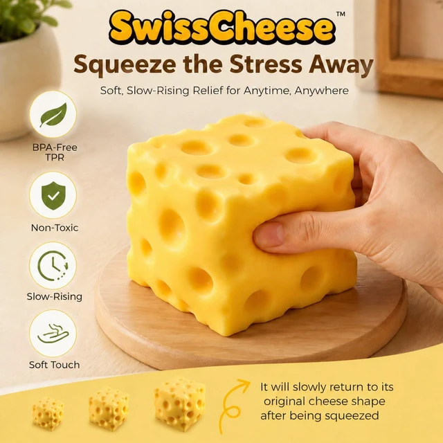 Alt view image 4 of 7 - Cheese Squishy Cube Block(7cm),Stress Relief Fidget Squeeze Toy,Squishies for Adults,Stocking Stuffer Novelty Birthday Gift