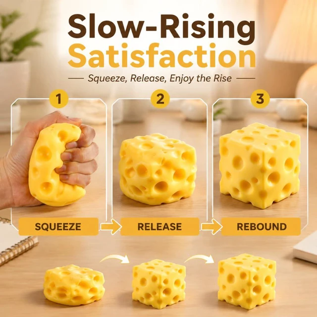 Alt view image 5 of 7 - Cheese Squishy Cube Block(7cm),Stress Relief Fidget Squeeze Toy,Squishies for Adults,Stocking Stuffer Novelty Birthday Gift