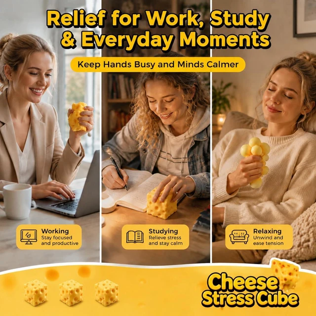 Alt view image 7 of 7 - Cheese Squishy Cube Block(7cm),Stress Relief Fidget Squeeze Toy,Squishies for Adults,Stocking Stuffer Novelty Birthday Gift