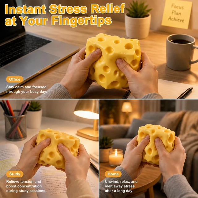 Alt view image 6 of 7 - Cheese Squishy Cube Block(7cm),Stress Relief Fidget Squeeze Toy,Squishies for Adults,Stocking Stuffer Novelty Birthday Gift