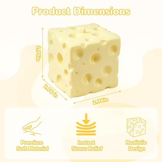 Alt view image 2 of 7 - Yellow Cheese Squeeze Toy, Non-Rebounding Soft Cheese Squishy Toy, 2.76 Inches, Sensory, Help for Relax & Focus, Soft Flexible Elastic Rubber Sensory Cheese for Kids & Adults, Stress Balls for Adults