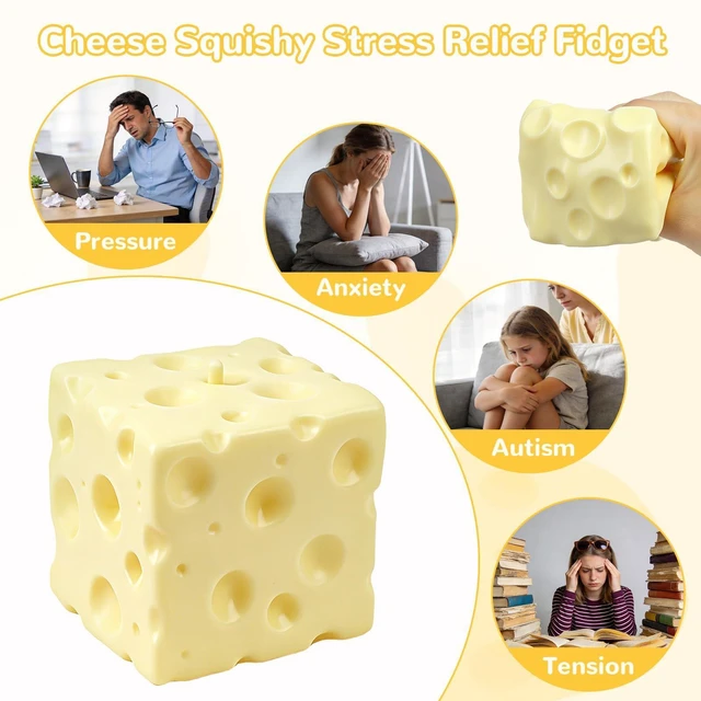 Alt view image 5 of 7 - Yellow Cheese Squeeze Toy, Non-Rebounding Soft Cheese Squishy Toy, 2.76 Inches, Sensory, Help for Relax & Focus, Soft Flexible Elastic Rubber Sensory Cheese for Kids & Adults, Stress Balls for Adults