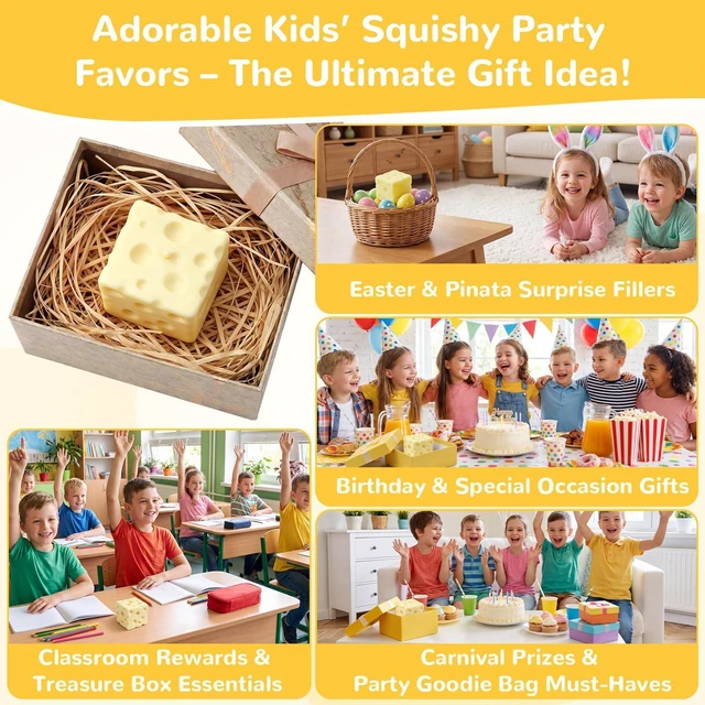 Alt view image 6 of 7 - Yellow Cheese Squeeze Toy, Non-Rebounding Soft Cheese Squishy Toy, 2.76 Inches, Sensory, Help for Relax & Focus, Soft Flexible Elastic Rubber Sensory Cheese for Kids & Adults, Stress Balls for Adults