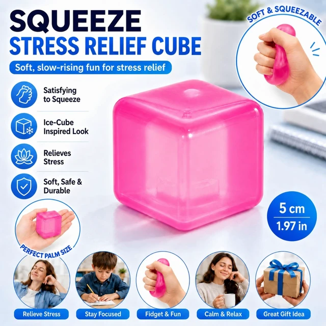 Alt view image 3 of 7 - Cube Squishy Stress Cube Toy, 1.97in(5cm) Squeeze Cube(Pink) | Slow-Rise Sensory Fidget Cube for Stress Relief,Cube Squishy Stress Ball, Stress Relief Cube for Kids,Youth,Adult(Pink)