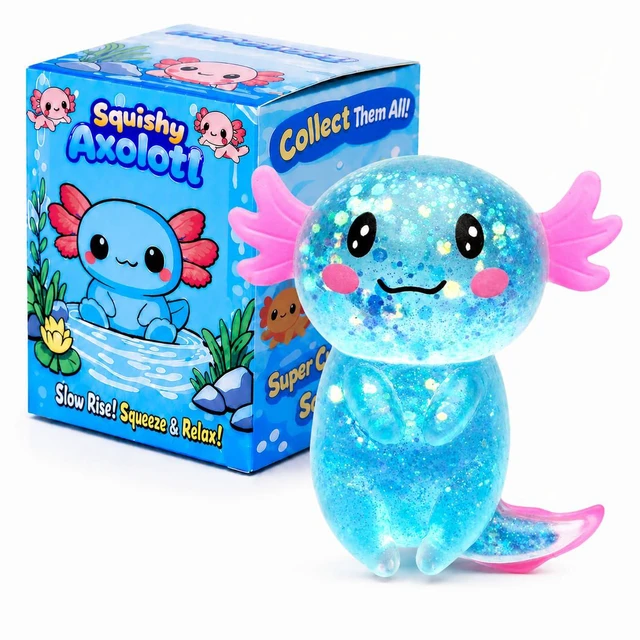 Main image of Squishy Stress Ball, Soft TPR Slow Rising Squeeze Toy, Cute Axolotl Fidget Toy for Stress Relief, Anxiety Calming Sensory Toy for Kids Adults(Blue Long Tail Axolotl)
