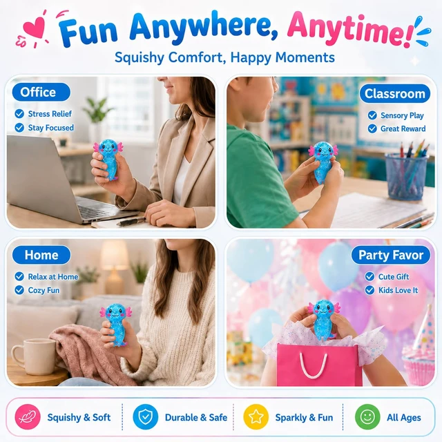 Alt view image 3 of 7 - Squishy Stress Ball, Soft TPR Slow Rising Squeeze Toy, Cute Axolotl Fidget Toy for Stress Relief, Anxiety Calming Sensory Toy for Kids Adults(Blue Long Tail Axolotl)