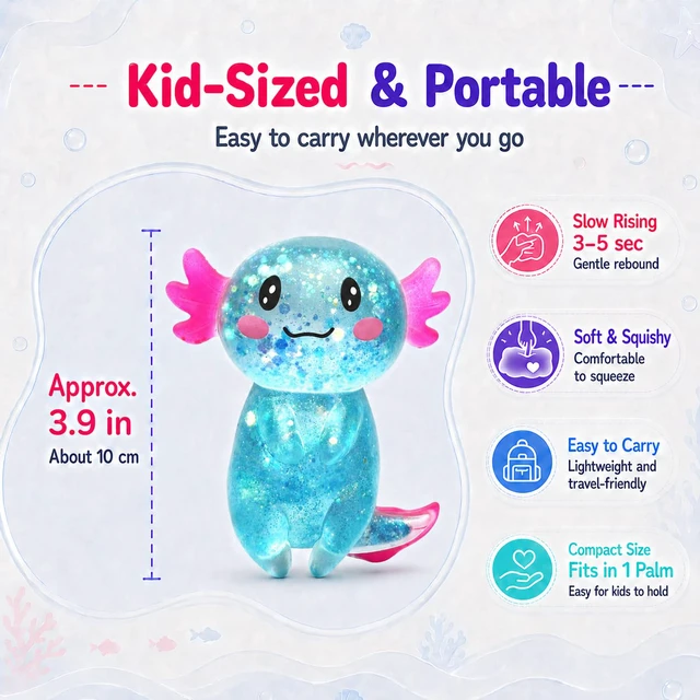 Alt view image 4 of 7 - Squishy Stress Ball, Soft TPR Slow Rising Squeeze Toy, Cute Axolotl Fidget Toy for Stress Relief, Anxiety Calming Sensory Toy for Kids Adults(Blue Long Tail Axolotl)
