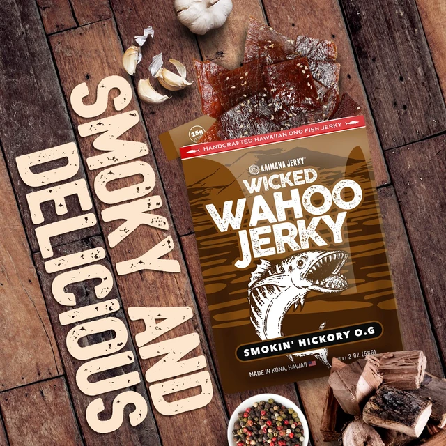 Alt view image 2 of 7 - Wahoo Ono Fish Jerky - Organic, Gourmet Smoked Fish Strips, Rich in Omega-3 & Protein, Low-Calorie, Low Sodium & Sugar - Smoky Umami Flavor - 2oz Bag