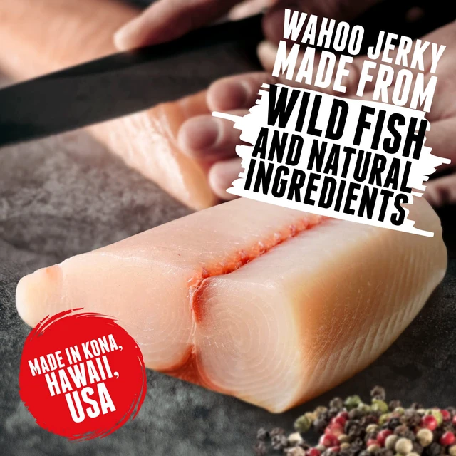 Alt view image 5 of 7 - Wahoo Ono Fish Jerky - Organic, Gourmet Smoked Fish Strips, Rich in Omega-3 & Protein, Low-Calorie, Low Sodium & Sugar - Smoky Umami Flavor - 2oz Bag