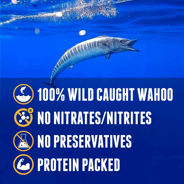 Alt view image 6 of 7 - Wahoo Ono Fish Jerky - Organic, Gourmet Smoked Fish Strips, Rich in Omega-3 & Protein, Low-Calorie, Low Sodium & Sugar - Smoky Umami Flavor - 2oz Bag