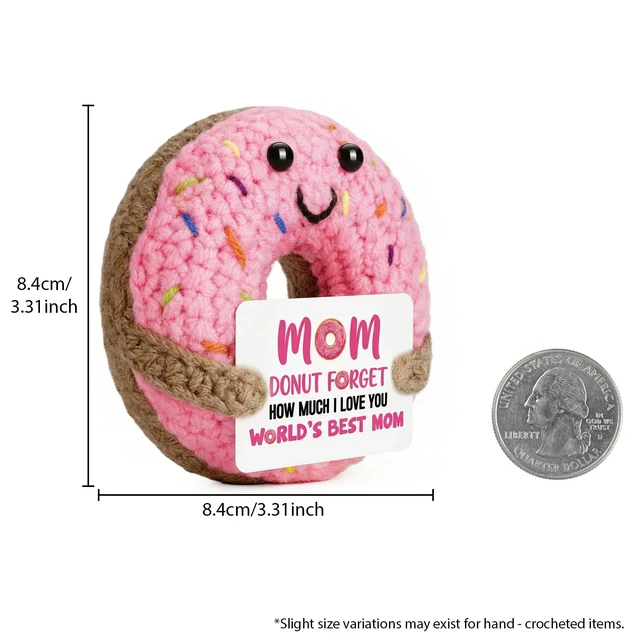 Alt view image 3 of 7 - Handmade Crochet Donut Plush for Mom Sweet Emotional Support Gift for Mother, Heartwarming Birthday, Unique Home Desk Decor (Pink)