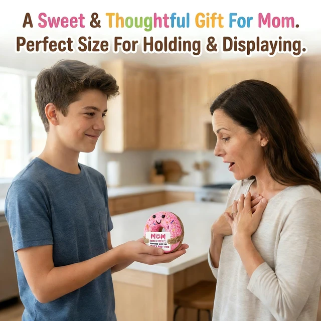 Alt view image 5 of 7 - Handmade Crochet Donut Plush for Mom Sweet Emotional Support Gift for Mother, Heartwarming Birthday, Unique Home Desk Decor (Pink)