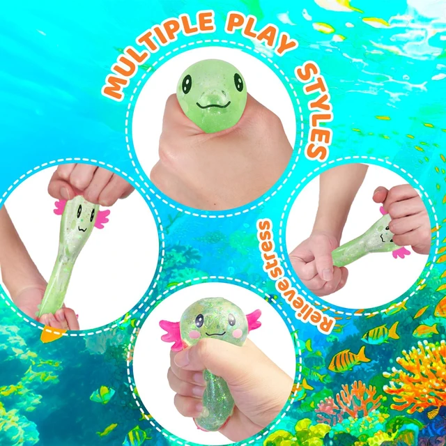 Alt view image 2 of 7 - Squishy Stress Relief Toy Glitter Fidget Toys Cute Malt Sugar Axolotl Toy Fidget Toys Adults Fidget Toy for Kids Youth Adult, Party Favors Anxiety Relief Squishy Toys(Green)