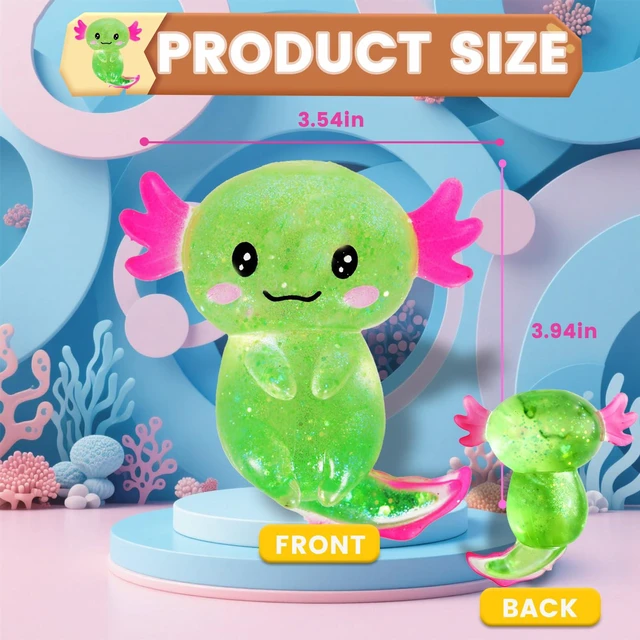 Alt view image 3 of 7 - Squishy Stress Relief Toy Glitter Fidget Toys Cute Malt Sugar Axolotl Toy Fidget Toys Adults Fidget Toy for Kids Youth Adult, Party Favors Anxiety Relief Squishy Toys(Green)