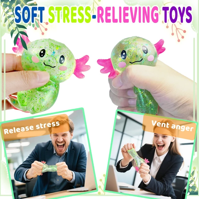 Alt view image 6 of 7 - Squishy Stress Relief Toy Glitter Fidget Toys Cute Malt Sugar Axolotl Toy Fidget Toys Adults Fidget Toy for Kids Youth Adult, Party Favors Anxiety Relief Squishy Toys(Green)