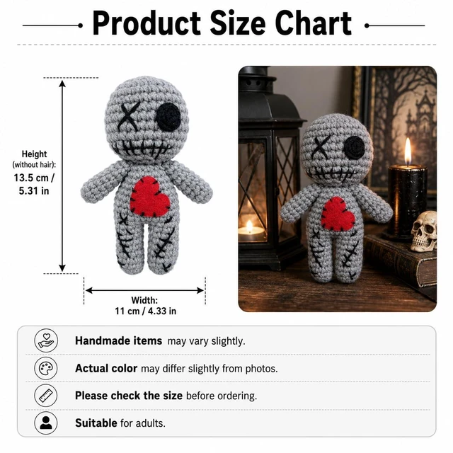 Alt view image 2 of 6 - Handmade Emotional Support Voodoo Doll, Funny Crochet Positive Doll for Stress Relief, Soft Knitted Calming Toy, Unique Cheer Up Gift for Friends Feeling Down & Coworkers (Gray)