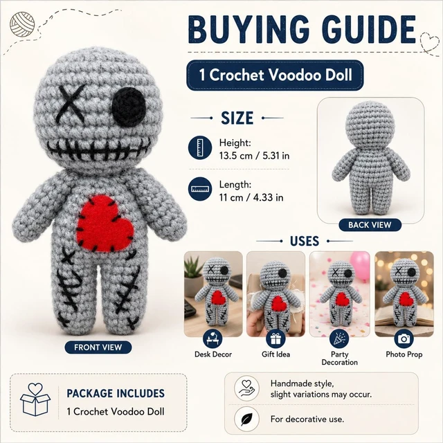 Alt view image 5 of 6 - Handmade Emotional Support Voodoo Doll, Funny Crochet Positive Doll for Stress Relief, Soft Knitted Calming Toy, Unique Cheer Up Gift for Friends Feeling Down & Coworkers (Gray)