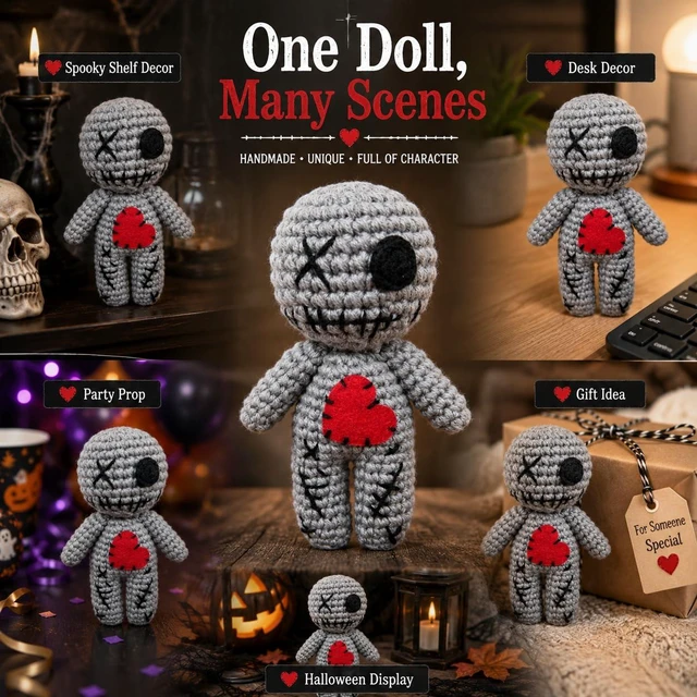 Alt view image 6 of 6 - Handmade Emotional Support Voodoo Doll, Funny Crochet Positive Doll for Stress Relief, Soft Knitted Calming Toy, Unique Cheer Up Gift for Friends Feeling Down & Coworkers (Gray)