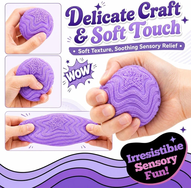 Alt view image 5 of 5 - Squishy Stress Ball, Stress Fun Desk Fuzz Squeeze Ball, Squishy Ball Calming Tactile Grip for Focus & Relaxation (Pink)