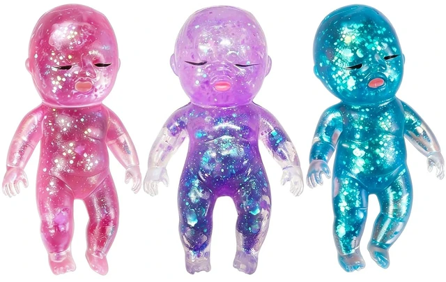 Main image of Baby Squishy Glitter Slow Rising | Cute Sparkly Sensory Decompression Doll for Adults, Portable Relief Anxiety Stress Ball, Desk Decor & Gift (pink+blue+purple)