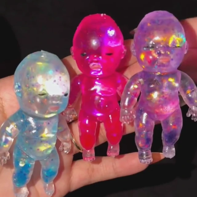 Alt view image 3 of 6 - Baby Squishy Glitter Slow Rising | Cute Sparkly Sensory Decompression Doll for Adults, Portable Relief Anxiety Stress Ball, Desk Decor & Gift (pink+blue+purple)
