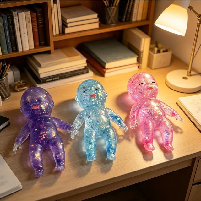 Alt view image 6 of 6 - Baby Squishy Glitter Slow Rising | Cute Sparkly Sensory Decompression Doll for Adults, Portable Relief Anxiety Stress Ball, Desk Decor & Gift (pink+blue+purple)