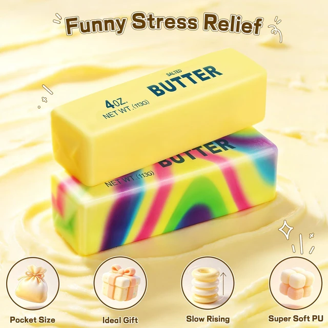 Alt view image 4 of 7 - Butter Squishy ,Stress Balls,2 Pack Fidget Toy | Super Soft Slow Rising Sensory Toy,Cute Desktop Ornament for Adults,Stress Relief,Ideal Holiday &Fidget for School