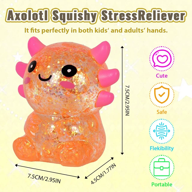 Alt view image 3 of 7 - Axolotl Squishy Toy, Cute Slow Rising Fidget Toy for Stress Relief, Soft Squeeze Sensory Toy for Kids and Adults, Handheld Stress Ball for Anxiety and Focus Sitting Posture Axolotl(Orange)