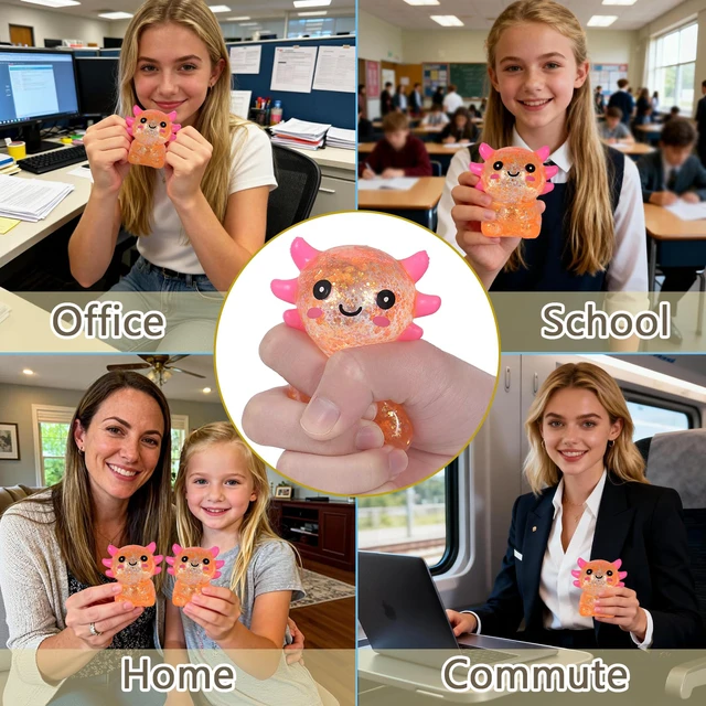 Alt view image 4 of 7 - Axolotl Squishy Toy, Cute Slow Rising Fidget Toy for Stress Relief, Soft Squeeze Sensory Toy for Kids and Adults, Handheld Stress Ball for Anxiety and Focus Sitting Posture Axolotl(Orange)