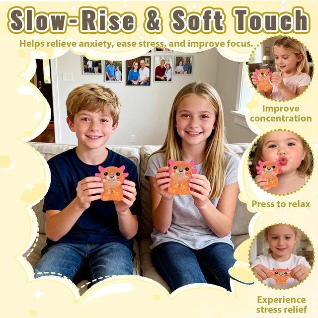 Alt view image 5 of 7 - Axolotl Squishy Toy, Cute Slow Rising Fidget Toy for Stress Relief, Soft Squeeze Sensory Toy for Kids and Adults, Handheld Stress Ball for Anxiety and Focus Sitting Posture Axolotl(Orange)