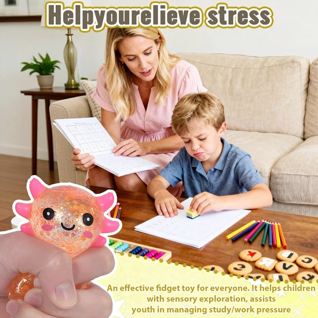 Alt view image 6 of 7 - Axolotl Squishy Toy, Cute Slow Rising Fidget Toy for Stress Relief, Soft Squeeze Sensory Toy for Kids and Adults, Handheld Stress Ball for Anxiety and Focus Sitting Posture Axolotl(Orange)