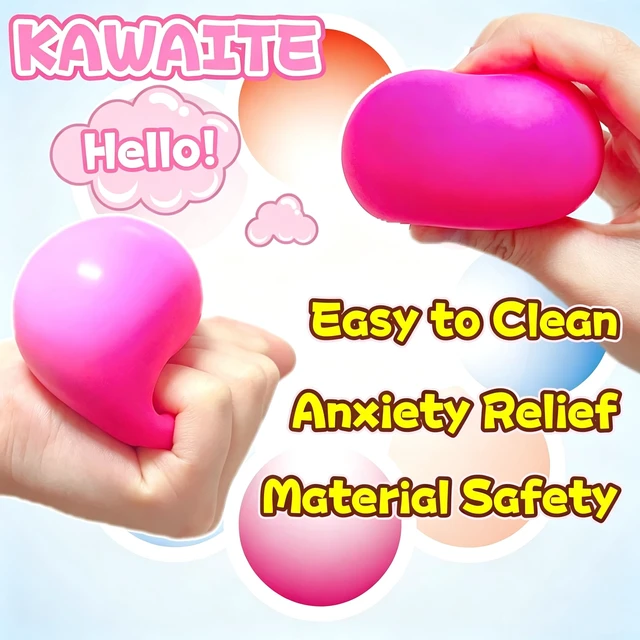 Alt view image 3 of 5 - Dough Stress Ball (1 Pack) Pink Miniature Figurines for Adults | Squishy Stress Balls Miniature Figurines, Stretchy Squishy Pink Stress Relief Balls, Ideal for Desk Decor, Special Needs