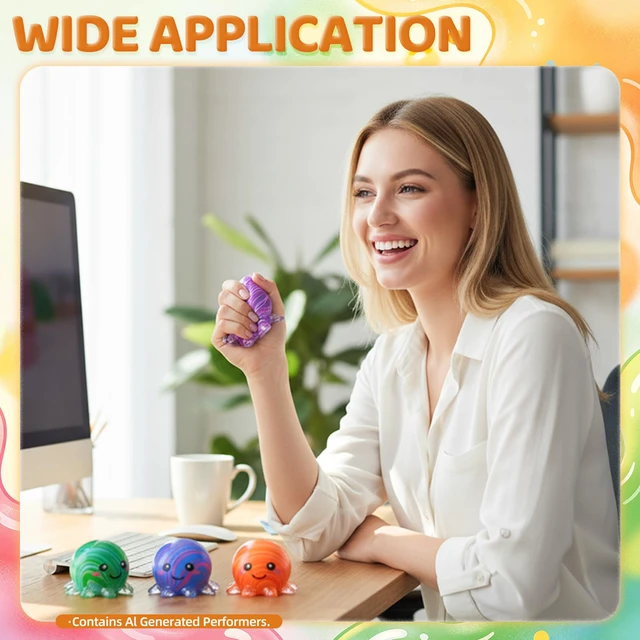 Alt view image 3 of 7 - 4 Pack Squishy Toy Octopus Stress Balls for Adults, Slow Rising Squishy for Anxiety Stress Relief, Cute Squeeze Ball for Party Favors Classroom Prizes Birthday Gifts (4PC-Octopus)