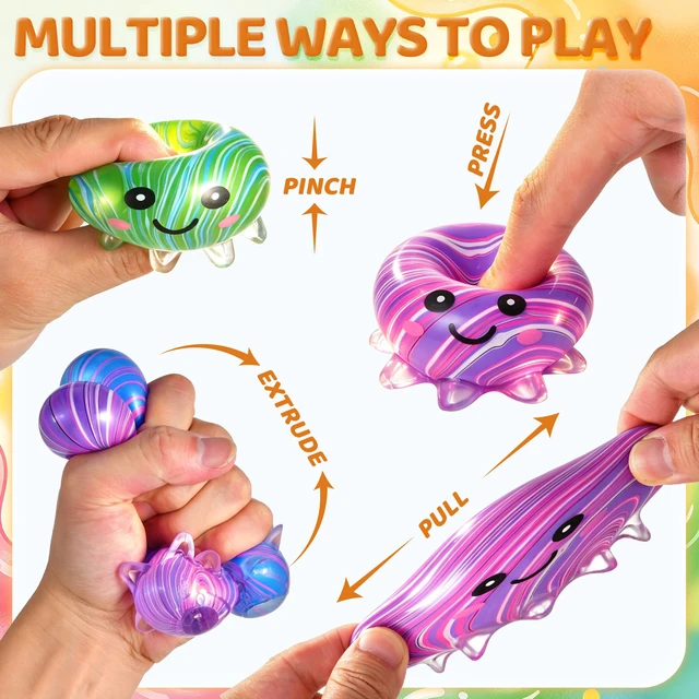 Alt view image 4 of 7 - 4 Pack Squishy Toy Octopus Stress Balls for Adults, Slow Rising Squishy for Anxiety Stress Relief, Cute Squeeze Ball for Party Favors Classroom Prizes Birthday Gifts (4PC-Octopus)