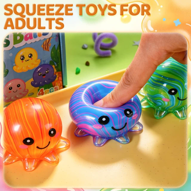 Alt view image 5 of 7 - 4 Pack Squishy Toy Octopus Stress Balls for Adults, Slow Rising Squishy for Anxiety Stress Relief, Cute Squeeze Ball for Party Favors Classroom Prizes Birthday Gifts (4PC-Octopus)