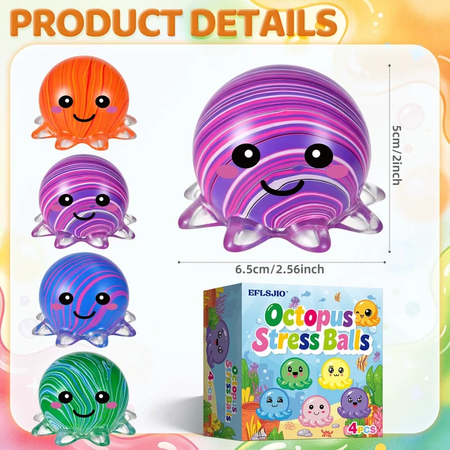 Alt view image 7 of 7 - 4 Pack Squishy Toy Octopus Stress Balls for Adults, Slow Rising Squishy for Anxiety Stress Relief, Cute Squeeze Ball for Party Favors Classroom Prizes Birthday Gifts (4PC-Octopus)