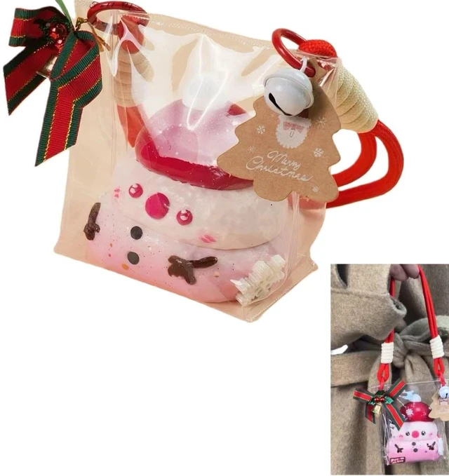 Main image of Pink Christmas Snowman Taba Squishy Sticky Silicone Gel Fidget for Adults Soft Slow Rising Sensory Stress Relief Tool Cute Holiday Hanging Ornament Office Desk Decor