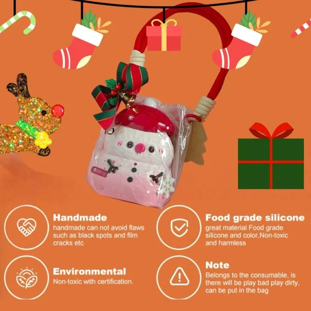 Alt view image 2 of 6 - Pink Christmas Snowman Taba Squishy Sticky Silicone Gel Fidget for Adults Soft Slow Rising Sensory Stress Relief Tool Cute Holiday Hanging Ornament Office Desk Decor
