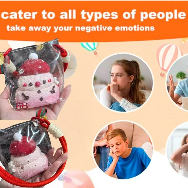 Alt view image 3 of 6 - Pink Christmas Snowman Taba Squishy Sticky Silicone Gel Fidget for Adults Soft Slow Rising Sensory Stress Relief Tool Cute Holiday Hanging Ornament Office Desk Decor