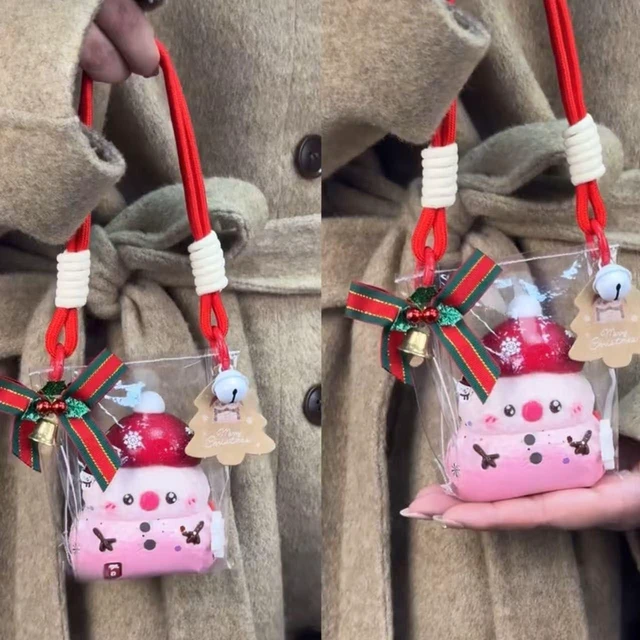 Alt view image 4 of 6 - Pink Christmas Snowman Taba Squishy Sticky Silicone Gel Fidget for Adults Soft Slow Rising Sensory Stress Relief Tool Cute Holiday Hanging Ornament Office Desk Decor