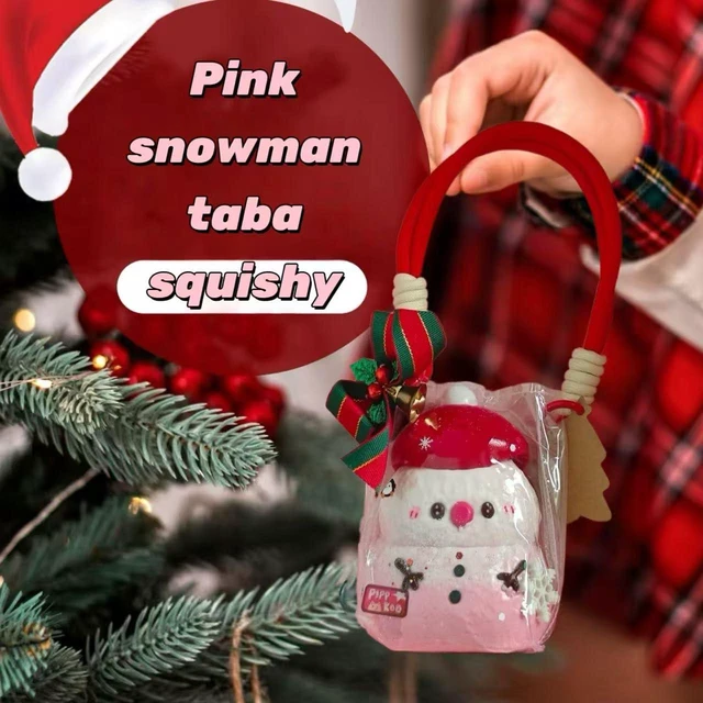Alt view image 5 of 6 - Pink Christmas Snowman Taba Squishy Sticky Silicone Gel Fidget for Adults Soft Slow Rising Sensory Stress Relief Tool Cute Holiday Hanging Ornament Office Desk Decor