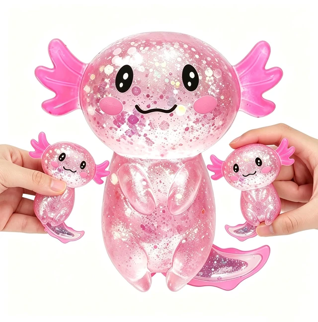 Main image of Axolotl Fidget Toy, Soft Squishy Stress Relief Toy for Adults and Kids, Glitter Sensory Stretch Toy for Anxiety Relief, Focus Desk Toy, (Pink)