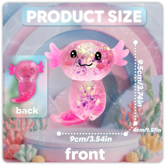 Alt view image 3 of 7 - Axolotl Fidget Toy, Soft Squishy Stress Relief Toy for Adults and Kids, Glitter Sensory Stretch Toy for Anxiety Relief, Focus Desk Toy, (Pink)