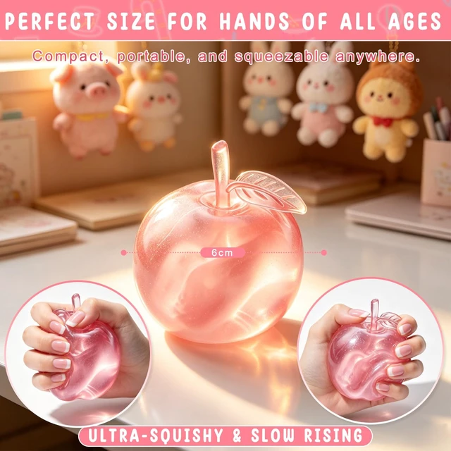 Alt view image 4 of 7 - Squishy,Clear Cute Fruit Stress Ball for Adults,Relief(Pink) | Slow Rising Stress Relief,Stress Relief Toy,Soft Cute Fruit Anxiety Relief Dough,Cute Funny Desk Decor