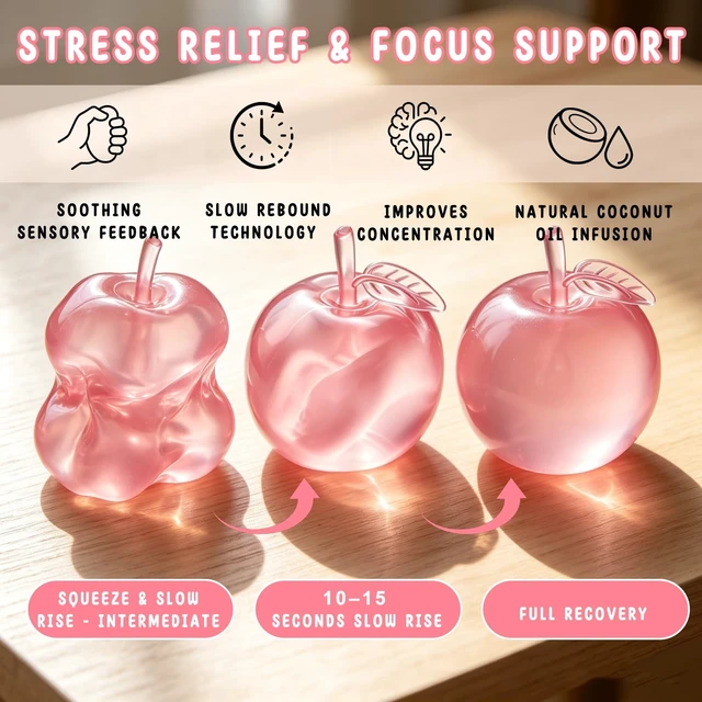 Alt view image 6 of 7 - Squishy,Clear Cute Fruit Stress Ball for Adults,Relief(Pink) | Slow Rising Stress Relief,Stress Relief Toy,Soft Cute Fruit Anxiety Relief Dough,Cute Funny Desk Decor