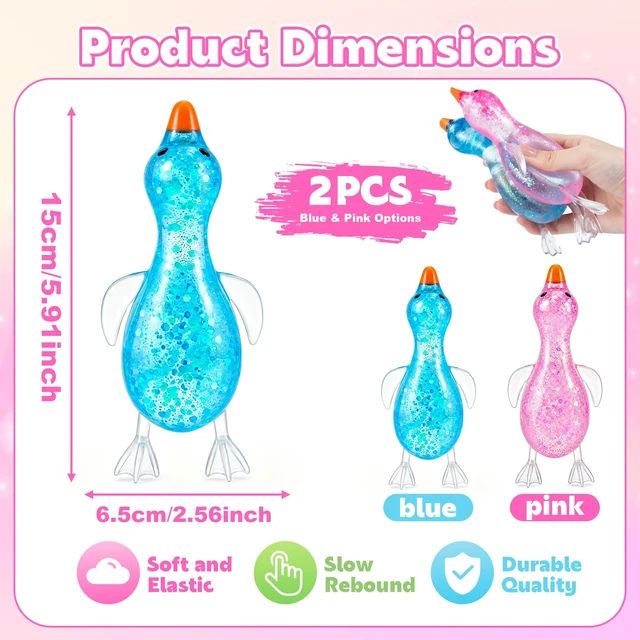 Alt view image 2 of 7 - 2 Pcs Cute Duck Squishy, Goose Squishy Stress Ball,Glitter Duck Slow Rising Stress Balls for Adults Kids, Sensory Fidget Toys for Anxiety Relief Classroom Prizes Party Favors